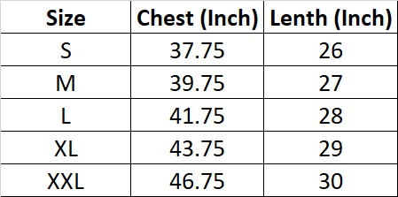 Size Chart for Mens Fashion Polo