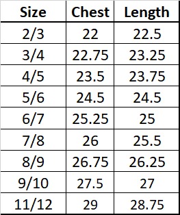 Size Chart for Girls Dress