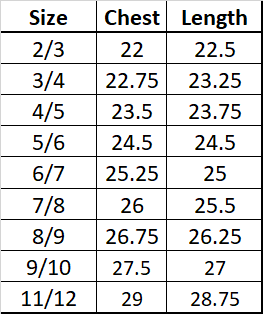 Size Chart for Girls Dress
